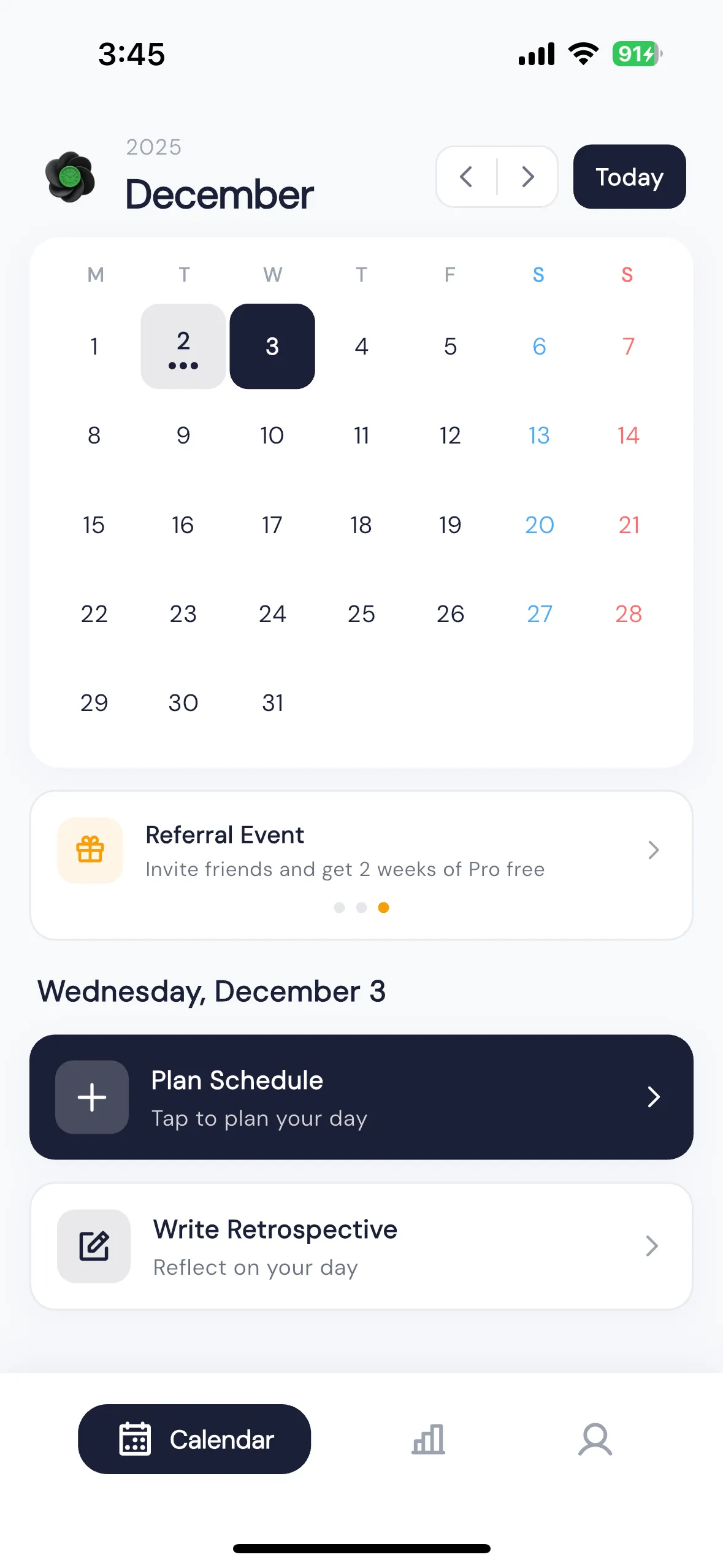 Chrobox app - task prioritization and selection screen